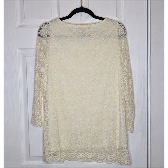 Roaman's Ivory Cream Lace Long Sleeve Blouse Top Size S 12 - Picture 10 of 13